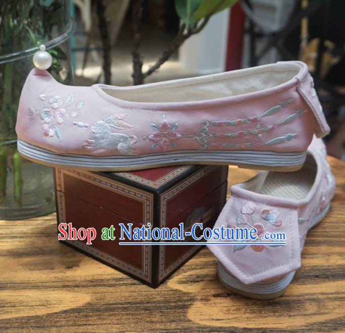 Asian Chinese Wedding Hanfu Shoes Traditional Ancient Princess Pink Embroidered Shoes for Women