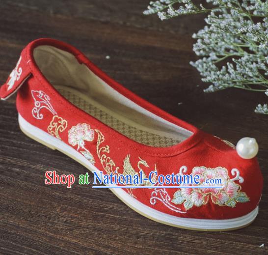 Asian Chinese Wedding Red Cloth Hanfu Shoes Traditional Ancient Princess Embroidered Shoes for Women