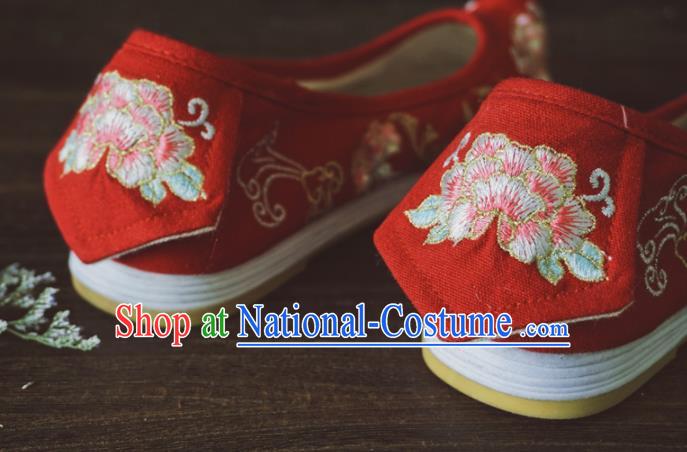 Asian Chinese Wedding Red Cloth Hanfu Shoes Traditional Ancient Princess Embroidered Shoes for Women