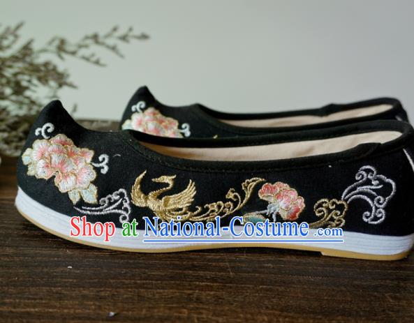 Asian Chinese Wedding Black Cloth Hanfu Shoes Traditional Ancient Princess Embroidered Shoes for Women