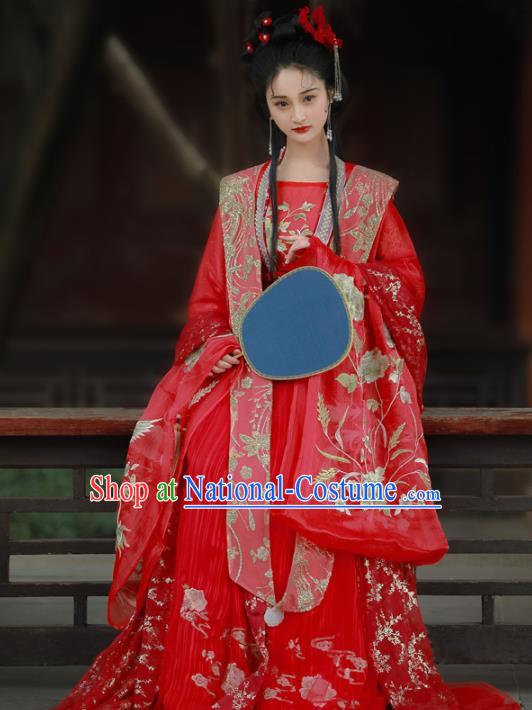 Chinese Traditional Song Dynasty Wedding Red Hanfu Dress Ancient Palace Princess Embroidered Costume for Women