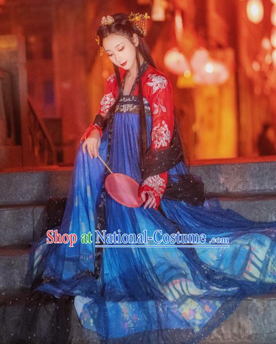 Chinese Traditional Tang Dynasty Historical Hanfu Dress Ancient Palace Princess Embroidered Costume for Women