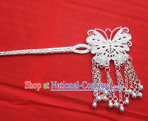 Traditional Chinese Miao Nationality Tassel Hair Accessories Hmong Female Folk Dance Butterfly Hairpins for Women