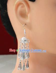 Traditional Chinese Sliver Ear Accessories Miao Nationality Wedding Tassel Earrings for Women