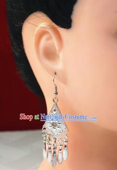 Traditional Chinese Sliver Tassel Ear Accessories Miao Nationality Wedding Earrings for Women