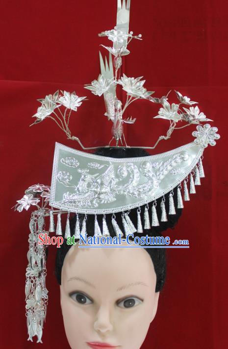 Traditional Chinese Miao Nationality Hair Accessories Hmong Ethnic Female Sliver Phoenix Hairpins for Women