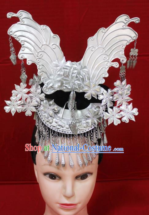 Traditional Chinese Hair Accessories Miao Nationality Sliver Butterfly Phoenix Coronet Ethnic Female Hairpins for Women