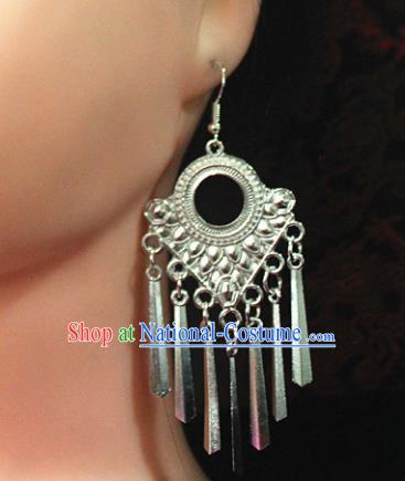 Traditional Chinese Ethnic Sliver Tassel Eardrop Accessories Miao Nationality Wedding Earrings for Women