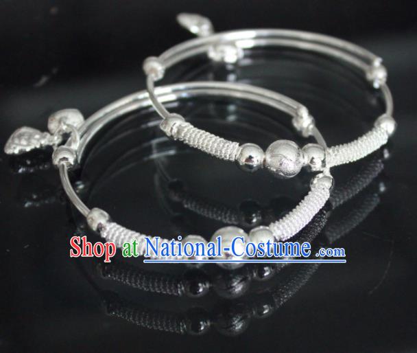 Chinese Traditional Miao Nationality Bracelet Hmong Wedding Sliver Bangle for Women