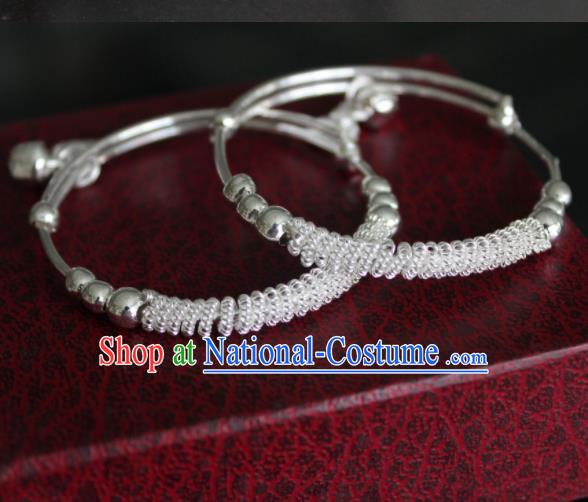 Chinese Traditional Miao Nationality Bracelet Hmong Wedding Sliver Bells Bangle for Women