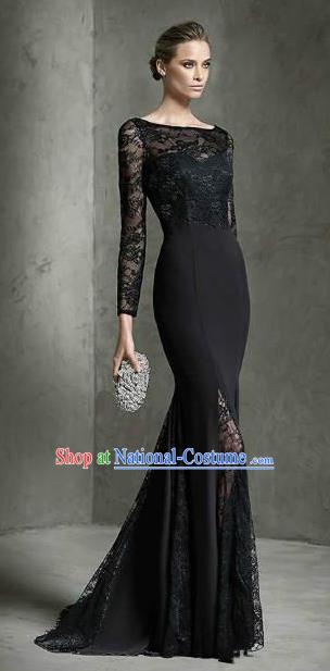 Professional Compere Black Lace Full Dress Modern Dance Princess Wedding Dress for Women