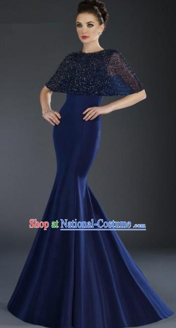 Professional Compere Royalblue Fishtail Full Dress Modern Dance Princess Wedding Dress for Women