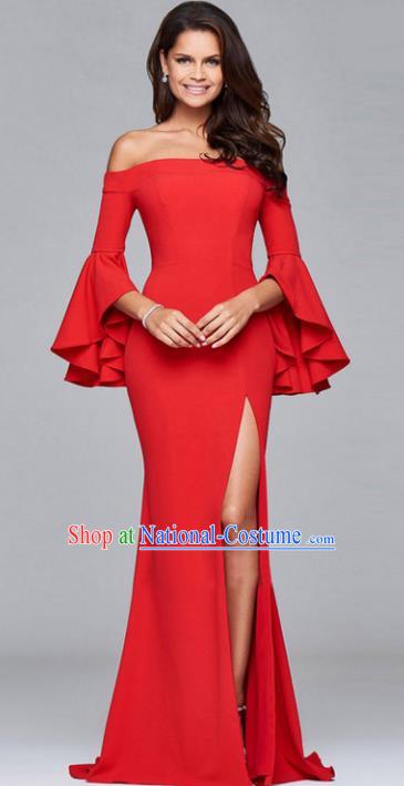 Professional Compere Red Off Shoulder Full Dress Modern Dance Princess Wedding Dress for Women