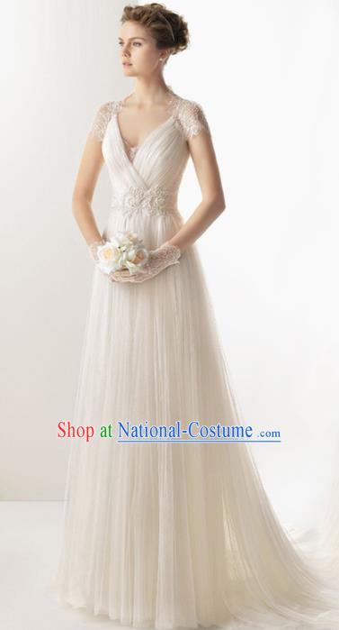 Professional Princess White Veil Wedding Dress Modern Dance Compere Full Dress for Women