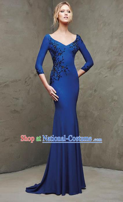 Top Grade Compere Costume Blue Trailing Green Full Dress Modern Dance Princess Wedding Dress for Women