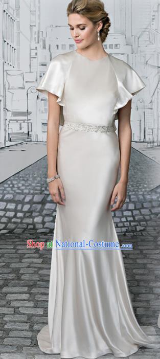 Top Grade Compere Costume Grey Satin Full Dress Modern Dance Princess Wedding Dress for Women