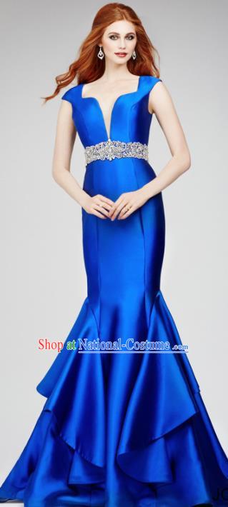 Top Grade Compere Costume Royalblue Full Dress Modern Dance Princess Wedding Dress for Women