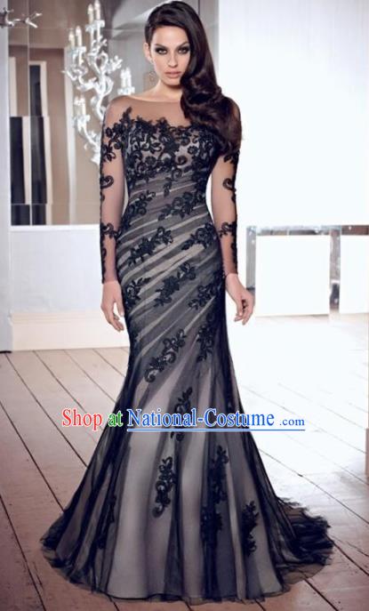 Top Grade Compere Costume Black Veil Full Dress Modern Dance Princess Wedding Dress for Women