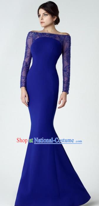 Top Grade Compere Costume Deep Blue Full Dress Modern Dance Princess Wedding Dress for Women