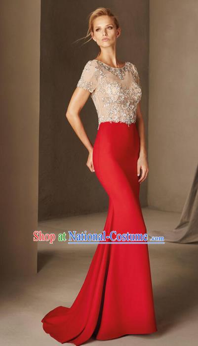 Top Grade Compere Modern Fancywork Costume Red Full Dress Princess Wedding Dress for Women