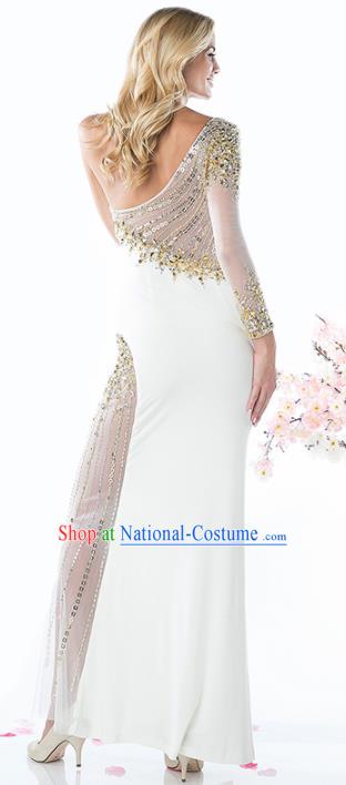 Top Grade White Full Dress Compere Modern Fancywork Costume Princess Wedding Dress for Women