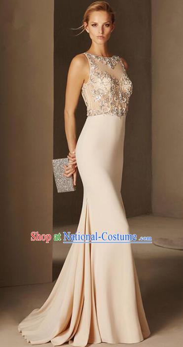 Top Grade Beige Full Dress Compere Modern Fancywork Costume Princess Wedding Dress for Women