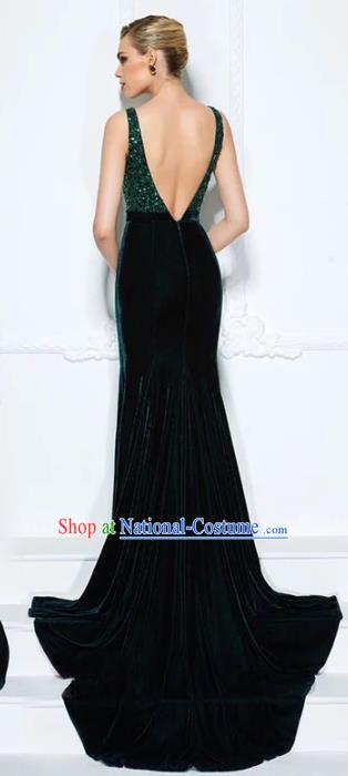 Top Grade Deep Green Full Dress Compere Modern Fancywork Costume Princess Wedding Dress for Women