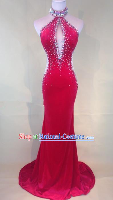 Professional Compere Red Full Dress Modern Dance Princess Wedding Dress for Women