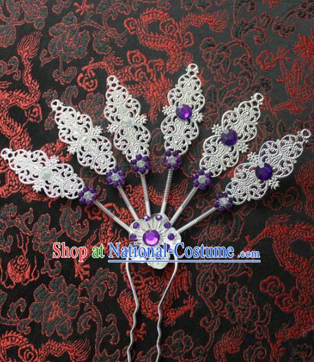 Traditional Chinese Ethnic Wedding Purple Crystal Hair Clip Hair Accessories Miao Nationality Bride Hairpins for Women