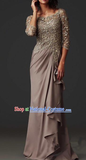 Top Grade Catwalks Grey Evening Dress Compere Modern Fancywork Costume for Women