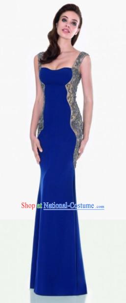 Top Grade Royalblue Full Dress Compere Modern Fancywork Costume Princess Wedding Dress for Women