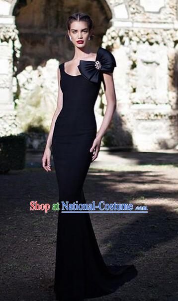 Top Grade Catwalks Black Evening Dress Compere Modern Fancywork Costume for Women