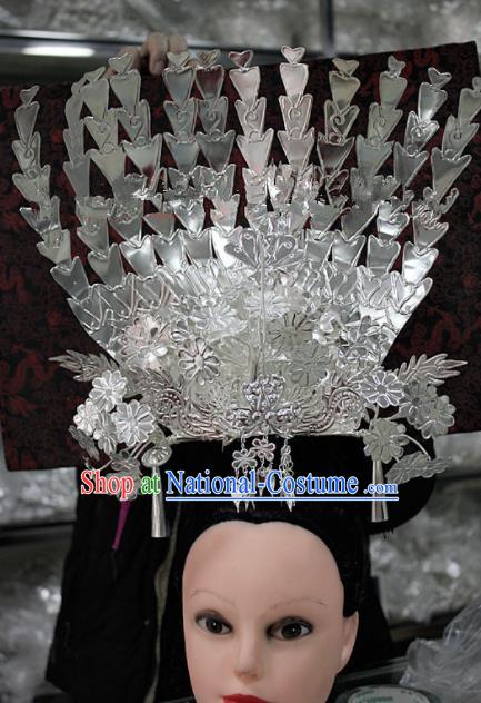 Chinese Traditional Ethnic Hair Crown Sliver Phoenix Coronet Miao Nationality Bride Hairpins for Women