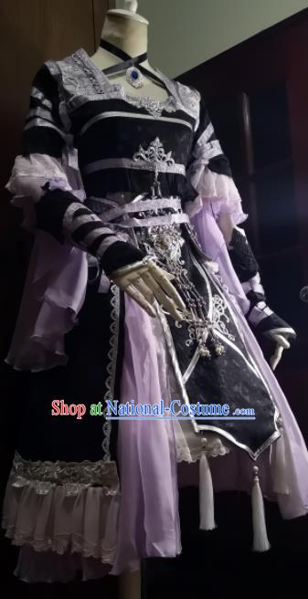 Chinese Traditional Cosplay Young Lady Costume Ancient Swordswoman Purple Dress for Women