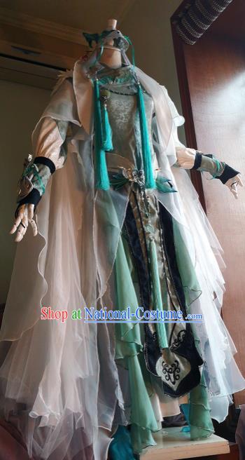 Chinese Traditional Cosplay Female Knight Costume Ancient Swordswoman Green Dress for Women