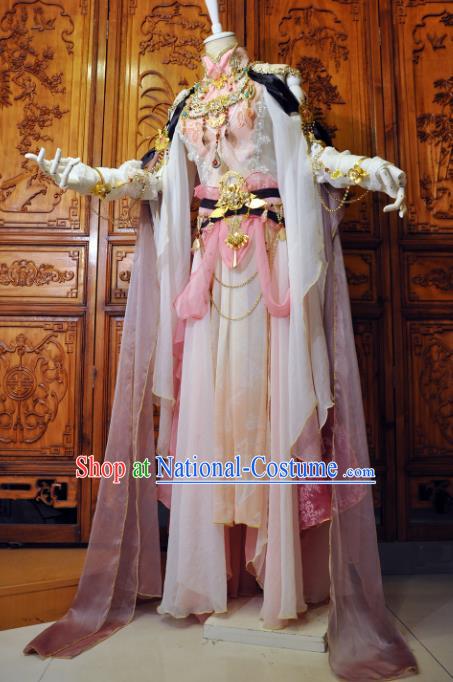 Chinese Traditional Cosplay Princess Pink Costume Ancient Peri Swordswoman Dress for Women