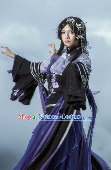 Chinese Traditional Cosplay Princess Purple Costume Ancient Peri Swordswoman Dress for Women