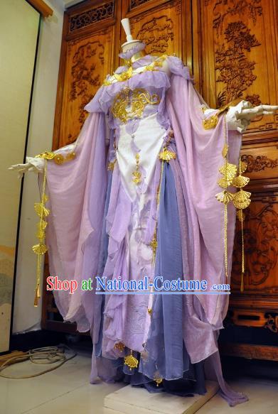 Chinese Traditional Cosplay Female Knight Costume Ancient Swordswoman Light Purple Dress for Women