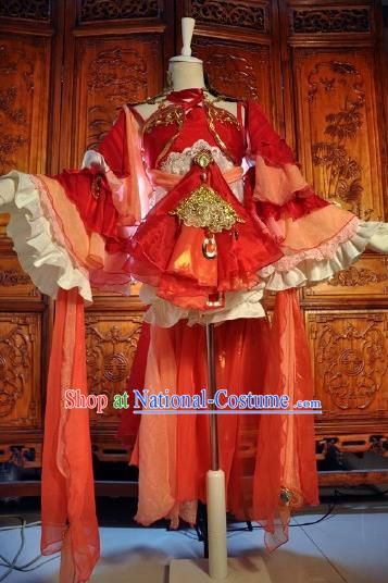 Chinese Traditional Cosplay Heroine Costume Ancient Swordswoman Female Knight Red Dress for Women