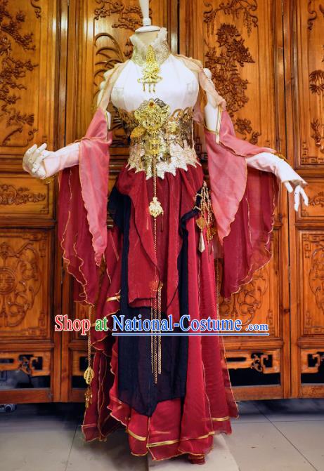 Chinese Traditional Cosplay Heroine Female Knight Costume Ancient Swordswoman Red Dress for Women