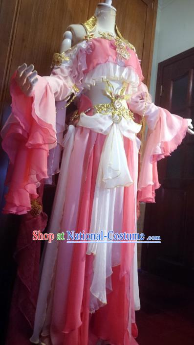 Chinese Traditional Cosplay Princess Costume Ancient Peri Swordswoman Pink Dress for Women