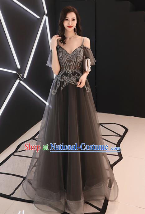 Professional Compere Costume Top Grade Black Veil Full Dress Modern Dance Clothing for Women