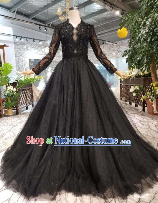 Professional Compere Black Veil Costume Top Grade Full Dress Modern Dance Clothing for Women