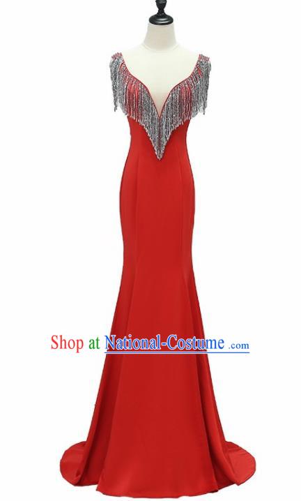 Professional Top Grade Red Full Dress Modern Dance Compere Costume for Women