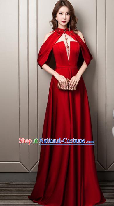 Professional Compere Red Full Dress Top Grade Modern Dance Stage Performance Costume for Women