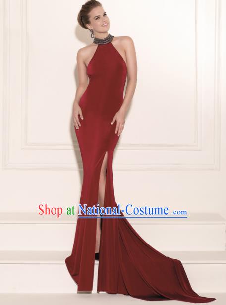 Professional Compere Costume Wine Red Full Dress Top Grade Modern Dance Princess Wedding Dress for Women