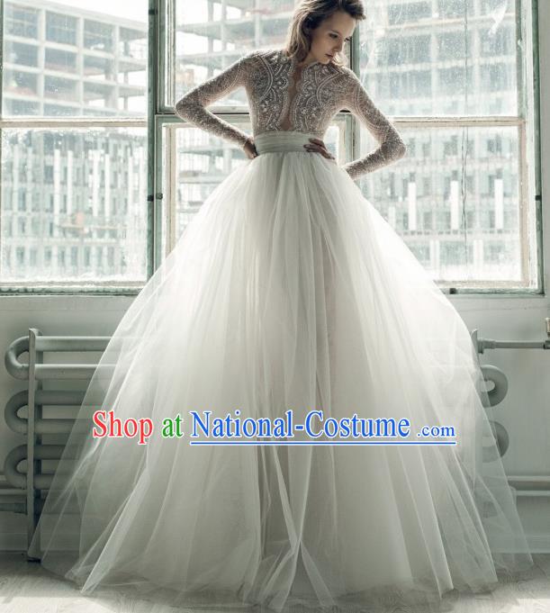 Professional Compere Costume White Veil Bubble Full Dress Top Grade Modern Dance Princess Wedding Dress for Women