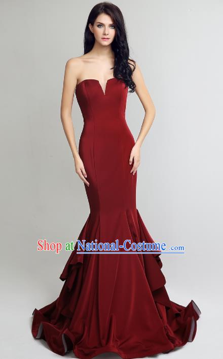 Professional Compere Costume Wine Red Full Dress Top Grade Modern Dance Princess Wedding Dress for Women