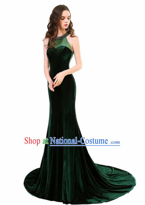 Professional Compere Costume Deep Green Full Dress Top Grade Modern Dance Princess Wedding Dress for Women