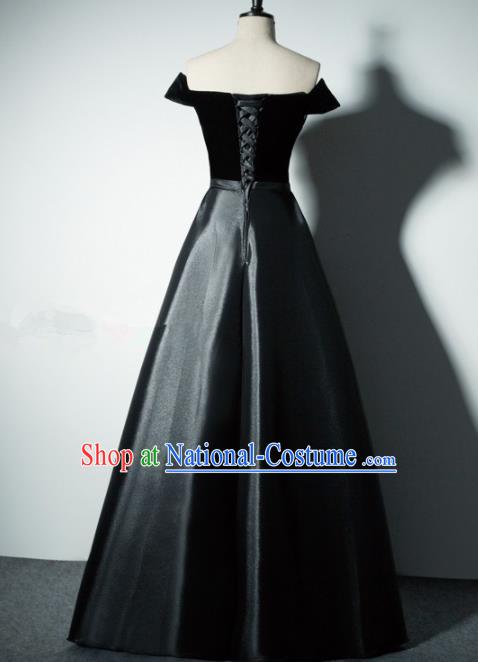 Professional Compere Costume Flat Shouders Black Full Dress Modern Dance Princess Wedding Dress for Women